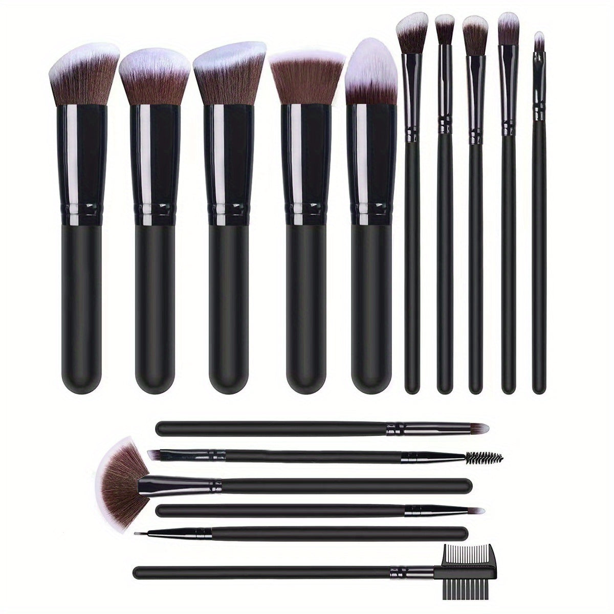 16 Pc Professional Synthetic Makeup Brushes Set in Black - Lincoln Values