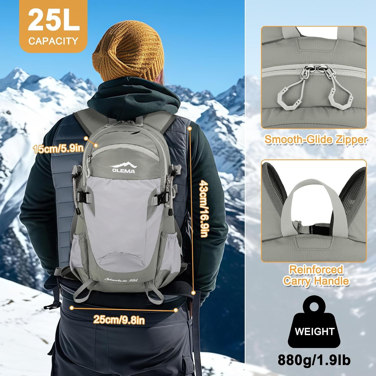 Hiking Backpack, 25L Lightweight Travel Backpacks,Camping Daypack for Outdoor Sports,Lightweight Travel Camping Backpack for Men Women