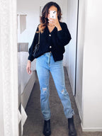 Women'S Chunky Knit Open Front Cardigan Sweaters Fall Outfits | V Neck Button Loose Short Cardigan Outerwear Coats, Slouchy Drop Shoulder Loose Cute Sweaters, Fall Clothes for Work & Office