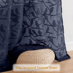 Textured Navy Blue Sheer Curtains 84 Inches Long 2 Panels Set, Light Filtering Leaf Bird Jacquard Voile Semi Sheer Curtains for Bedroom, Dual Rod Pocket Farmhouse Window Drapes, 2X38Wx84L Inches