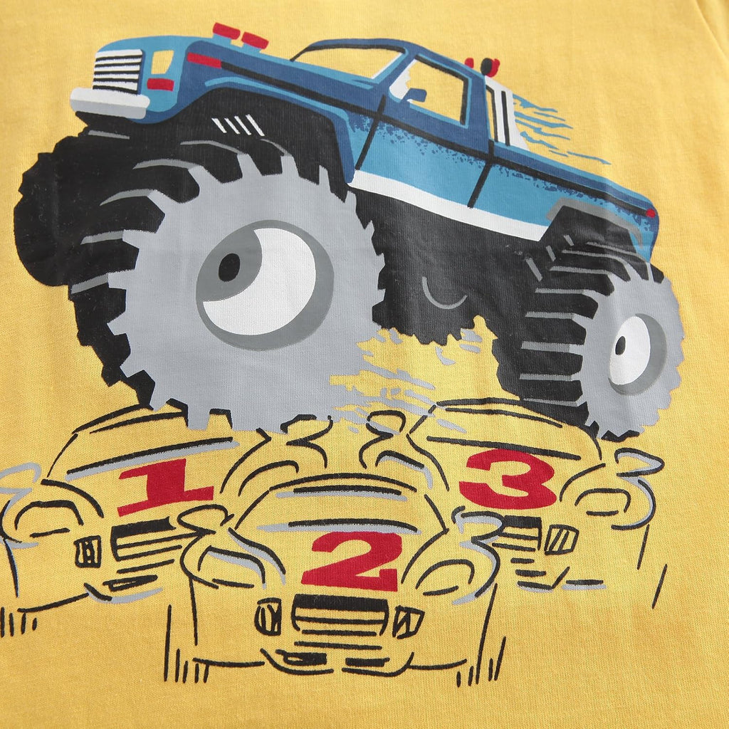 Boys Long Sleeve Cotton T-Shirts Monster Truck Shirt Graphic Tees