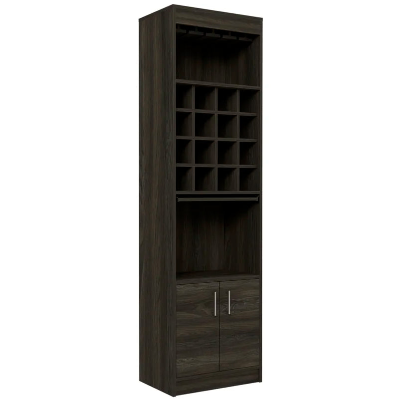 Kava 71" Tall Bar Cabinet with 16 Cubbies, Shelf, Concealable Tray and Double Door