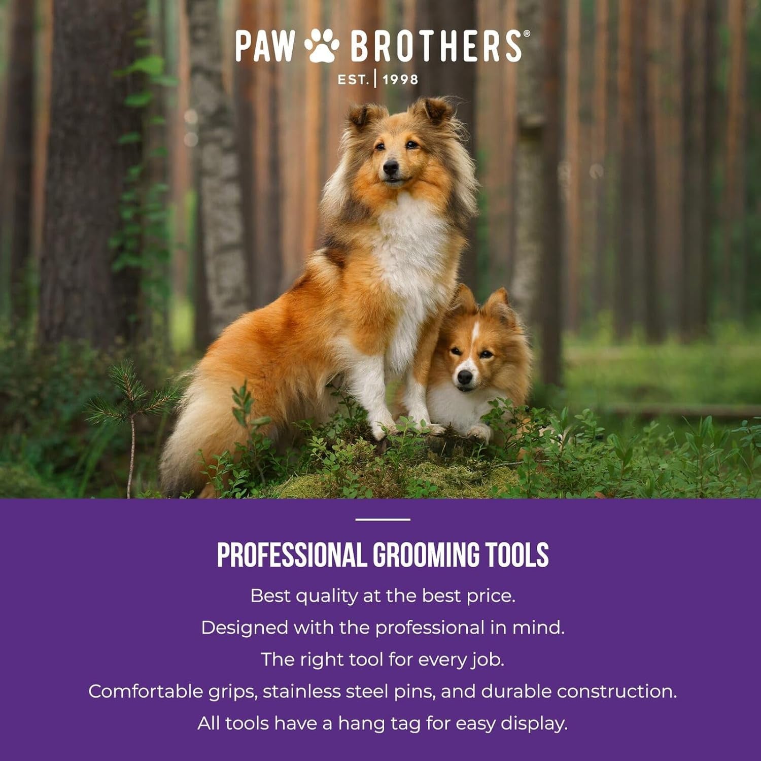 Paw Brothers Mini Pin Tiny Flat Slicker Brush for Dogs, Professional Grade, Stainless Steel Pins, Flexible Head, Comfort Grip, Mini Size, 4.75" X 2.25" X 1.5"