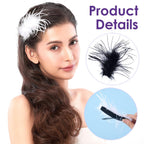 2Pcs Ostrich Hair Clip, Black/White Feather Hairgrip Retro Hair Jewelry Accessories for Women Bride Party Festival Valentine Wedding Engagement Birthday Christmas