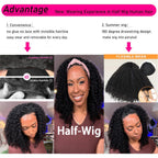 Half Wig Human Hair 3 in 1 Special Curly Half Wigs for Black Women 200% Density Wear and Go Glueless Wig Drawstring Ponytail Seamless Flip over No Lace Headband Wig Beginner Friendly 20 Inch
