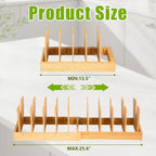 Pots and Pans Organizer for under Cabinet - Expandable Bamboo Pot Lid Organizer, Pan Organizers inside Cabinet, Drawer Pot Lid Holder Rack for Kitchen Organization and Storage