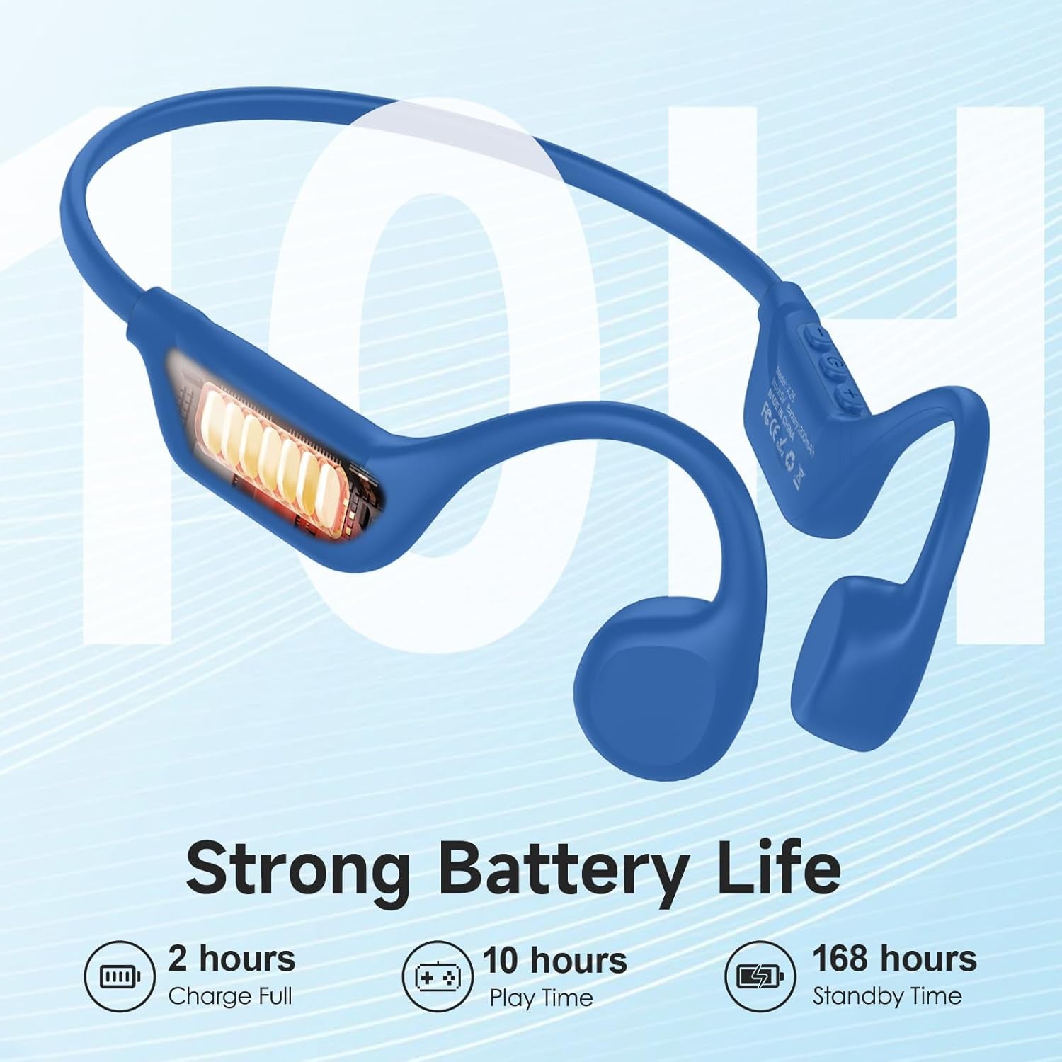 Bone Conduction Headphones Bluetooth 5.4, Open Ear Headphones with Mic, Wireless, 10H Playtime, IPX5 Waterproof Sports Headphones (Blue)