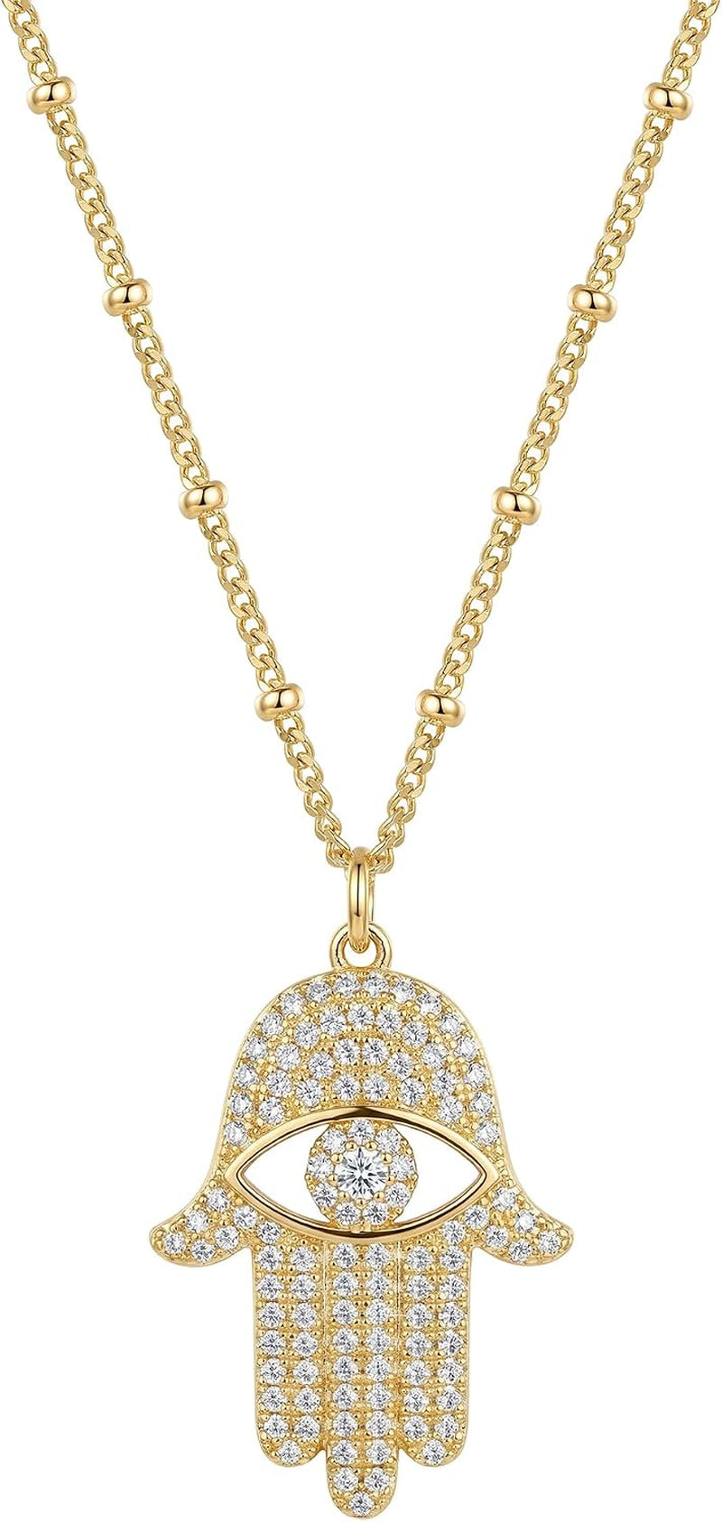 Gold Dainty Evil Eye Necklace for Women 18K Gold Plated Cute Delicate Solitaire Cubic Zirconia Boho Protection Evil Eye Minimalist Simple Necklace