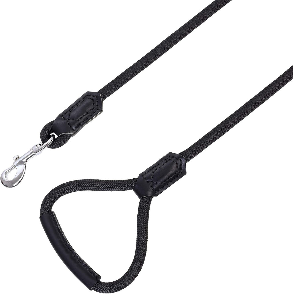 Dog Leash with Genuine Leather Connection/Handle, 4/5/6 FT | Rope Leash, Heavy Duty 360° Swivel Metal Clasp, for Small Medium & Large Dogs