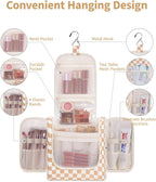 Checked Hanging Travel Toiletry Bag for Women, Travel Bag for Toiletries, Makeup Bag Organizer Cosmetic Bags Make up Bags for Women (Light Checkerboard)
