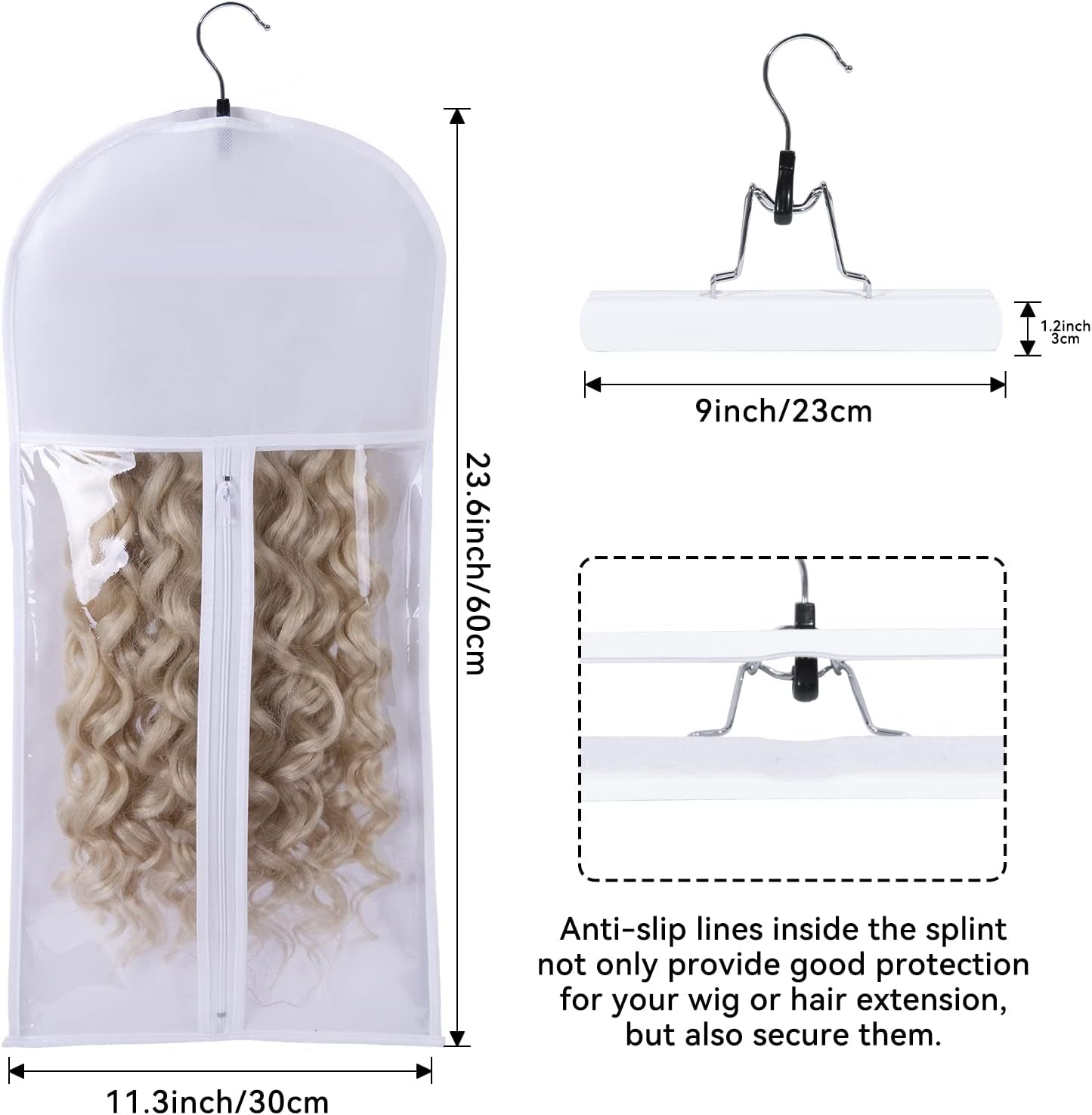 Wig Bag Wig Storage Hair Extension Holder Hair Extension Storage Wig Bags Storage with Hanger Wig Storage for Multiple Wigs Hanger Hair Extensions, Wigs & Accessories (3PCS/WHITE)