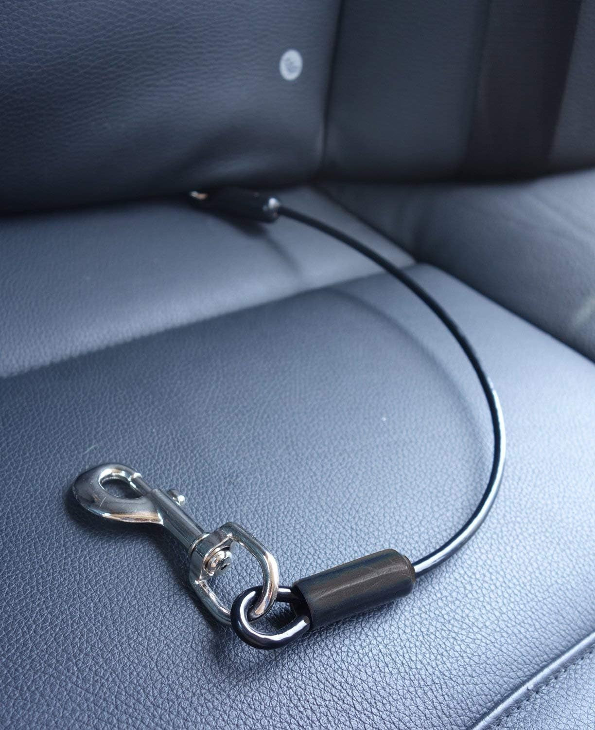 Dog Car Seat Belt Restraint - No-Chew Heavy Duty Car Seatbelt for Pets - 5 Sizes - Coated Steel Rope to Prevent Chewing (16 In) - Restraints for Dogs in Cars - Dog Seat Belt for Car