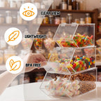 Set of 3 Stackable Candy Bins with Hinged Lid Small Medium Large Clear Acrylic Storage Bins Stackable Pantry Storage Caddys for Cereal Nuts Candies Snack Ice Cream Toppings and Wrapped Snacks