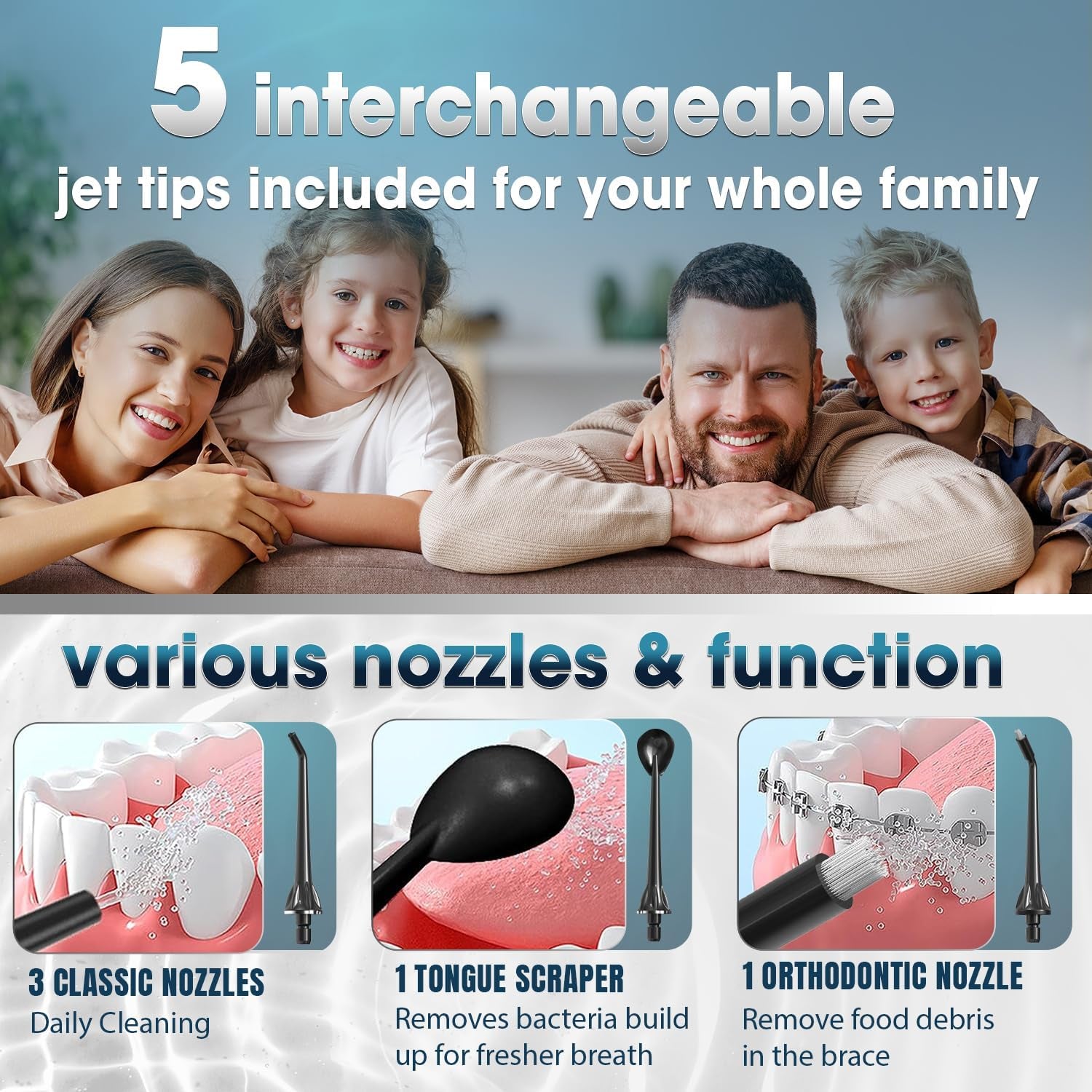 Water Dental Flosser Teeth Pick - 4 Modes Dental Oral Irrigator, Portable & Rechargeable IPX7 Waterproof Personal Orthodontic Supplie Water Teeth Cleaner Picks for Home Travel