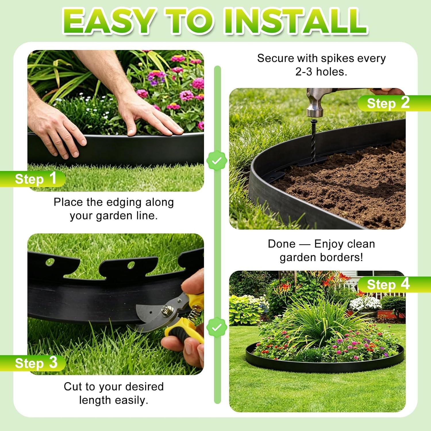 Landscape Edging, 4IN X 66FT Plastic Garden Edging Borders with 100 Spikes, Flexible No Dig Garden Border Kit for Garden, Yard, Flower Bed & Landscaping