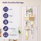 over the Door Purse Organizer - Wall Mounted Handbag Organizer with 16 Hooks and Metal Basket, Hanging Purse Storage Rack Holds up to 16 Bags, Bag Rack Can Use as 1/2 Part, for Door, Closet