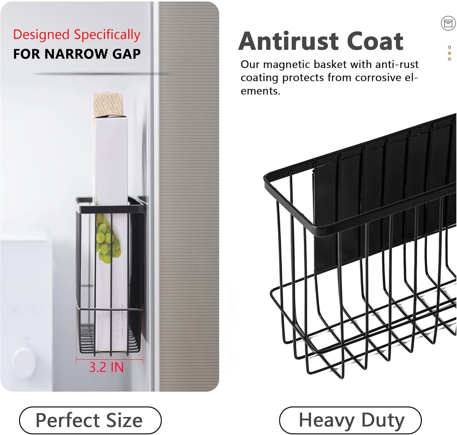 Magnetic Refrigerator Organizer Magnetic Basket Kitchen Organizer Metal Ziplock Bag Storage Organizer (10.25" L X 3.2" W X 6" H, Black)