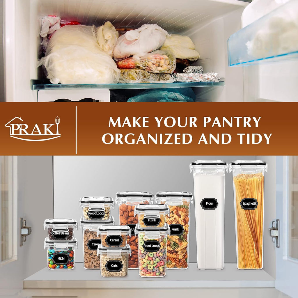 Airtight Food Storage Containers with Lids, 12PCS Plastic Kitchen Storage Containers for Pantry Organizers and Storage - Cereal, Rice, Flour and Sugar Containers with Labels & Marker