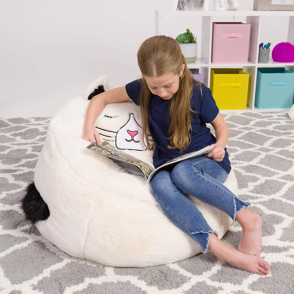 Cute Soft and Comfy Bean Bag Chair for Kids, Large, Animal - Ivory Cat