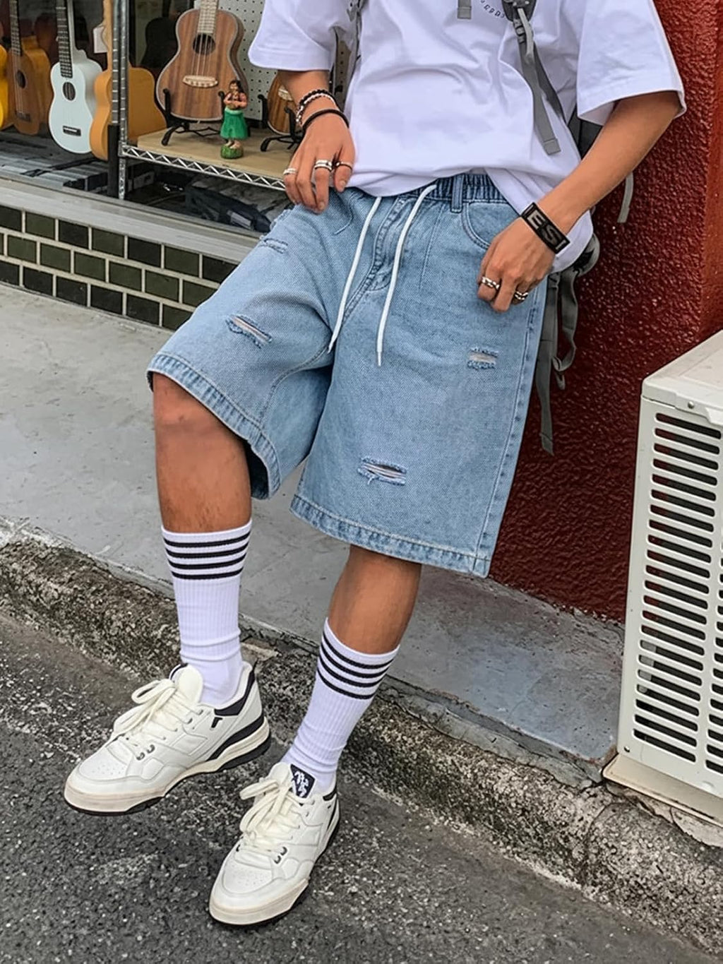 Baggy Jean Shorts Men, Y2K Jorts Cargo Ripped Elastic Waist, Mens Denim Shorts Comfy Casual Streetwear Summer