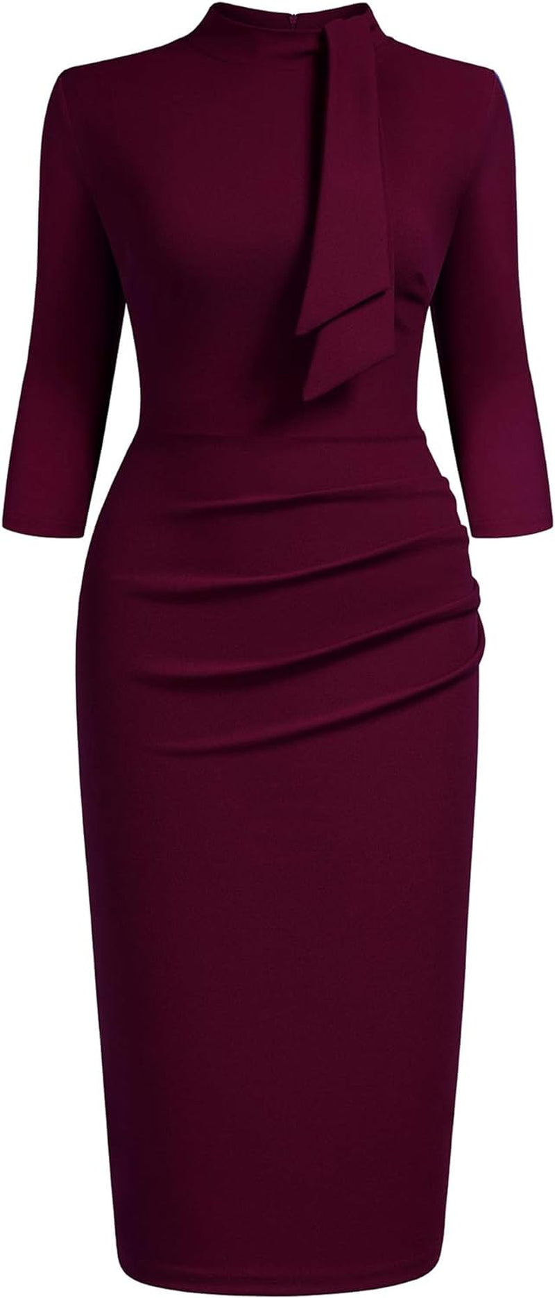 Women'S Retro Half Collar Ruffle 2/3 Sleeve Cocktail Pencil Dress | Vintage Collar Style, Professional Work Dress, Flattering Fit, Stretch Fabric, Funeral, Business Casual, Church