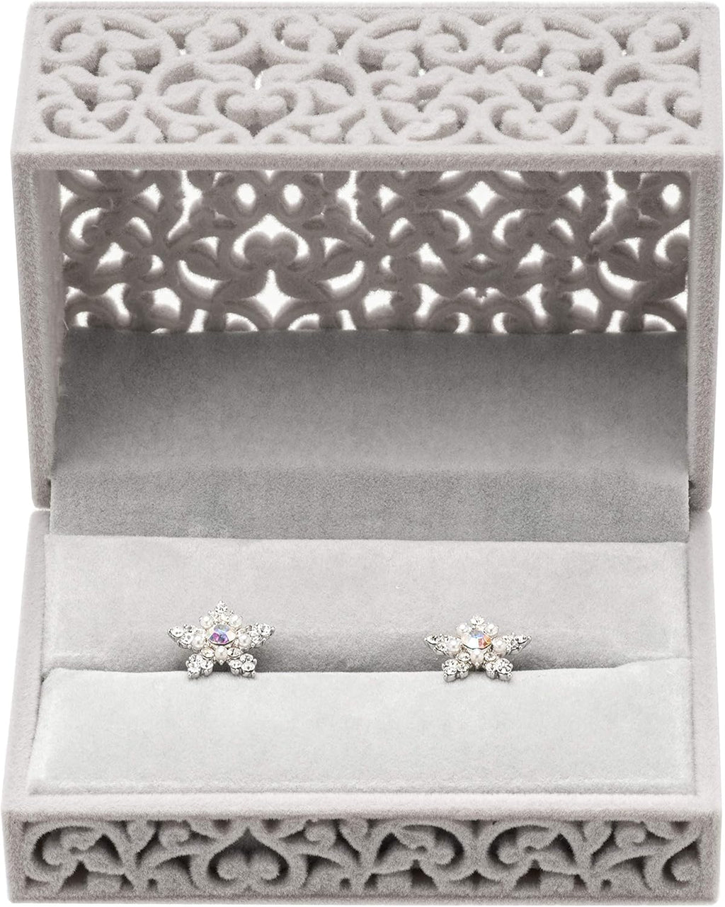 Hollow Velvet Ring Box Velvet Jewelry Box for Rings Couple Double Ring Bearer Box Engagement Gift (Gray)