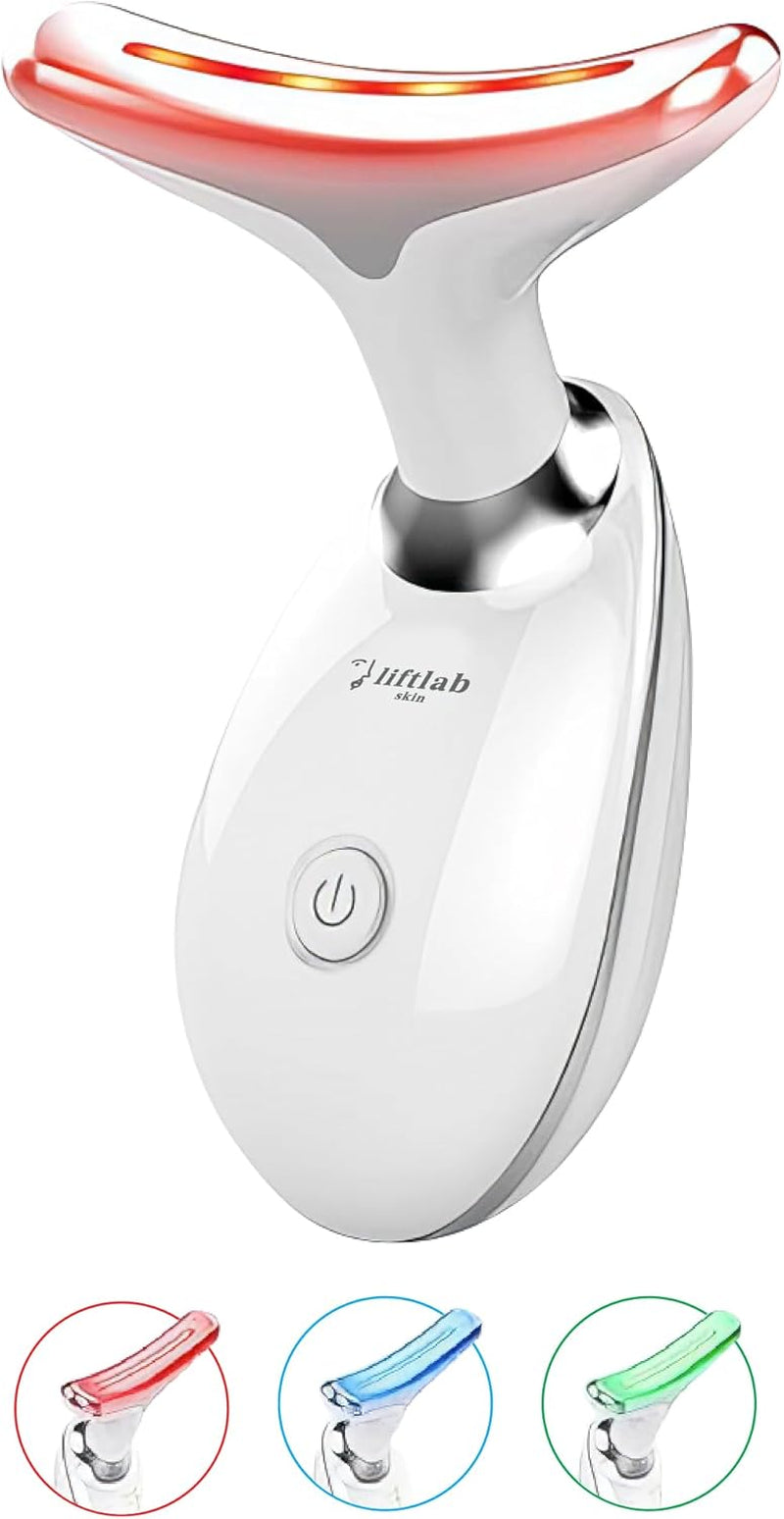 LED Face and Neck Massager – Liftlab 3-In-1 Beauty Sculptor with Red, Blue and Green Light Modes – At-Home Skincare Tool with Vibration Massage and Improved Battery