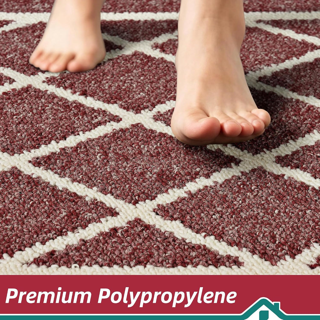 Kitchen Rugs Non Slip Washable Kitchen Mat, Red, 32X48In | Washable Easy Care Kitchen Rug, Absorbent Kitchen Mats for Floor, Stain Resistant Durable Rugs for Kitchen