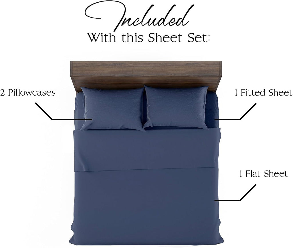 Ashford Home Essentials Bedding, 4 Piece Full Size Sheet Set, Estate Blue