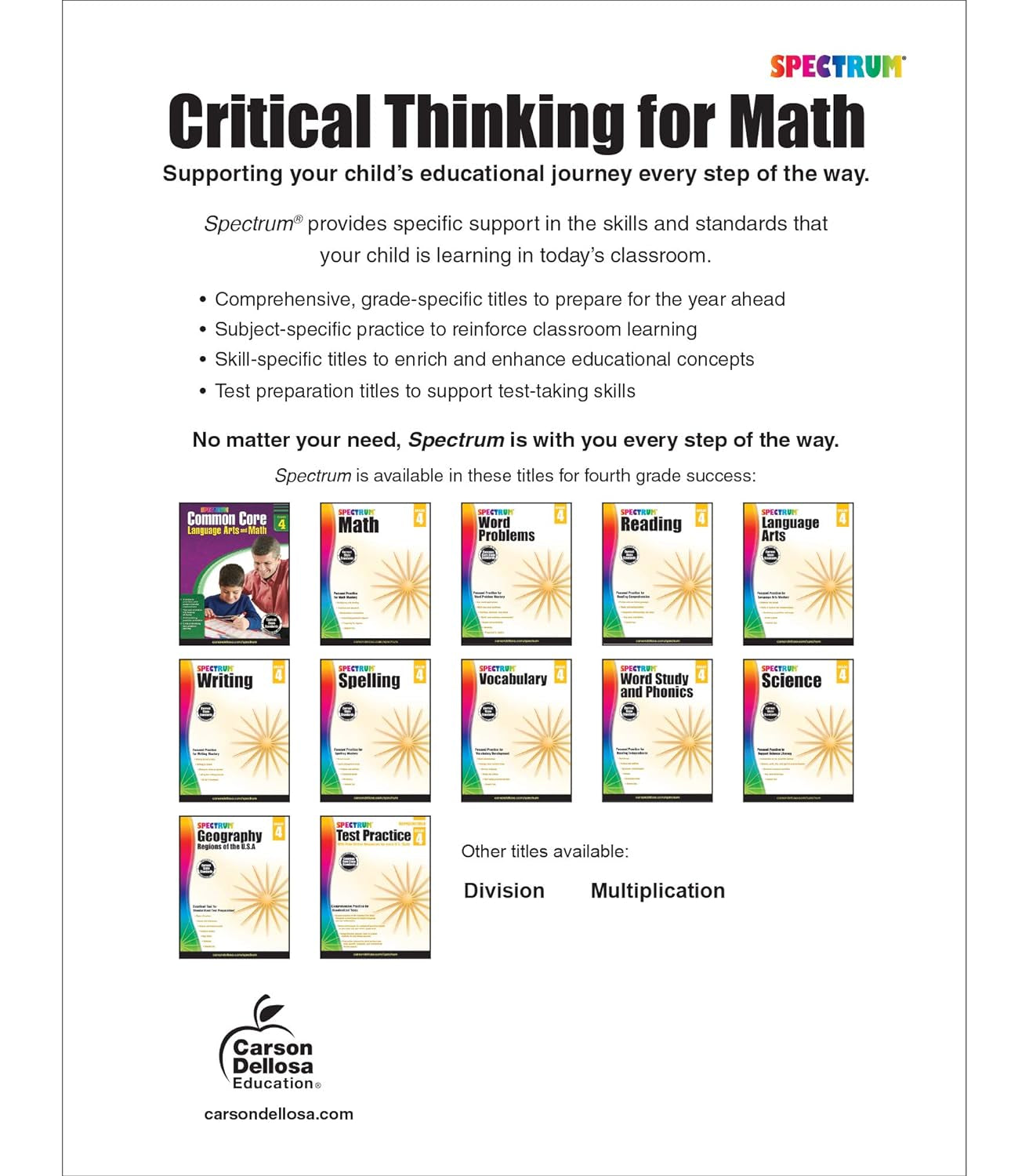 Spectrum Grade 4 Critical Thinking for Math Workbook, Ages 9 to 10, Multiplication, Division, Fractions, Decimals, Geometry, Critical Thinking 4Th ... 4Th Grade Math Workbook for Kids (Volume 46)