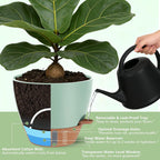 Self Watering Pots with Water Level Indicator, 12" 10" 9" 8" Large Plastic Flower Pots with Mesh Drainage Hole and Removable Saucer Reservoir for Indoor Outdoor Plants (Green)