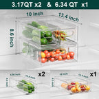 Fridge Drawers, 3-Pack Clear Stackable Pull Out Refrigerator Organizer Bins, Food Storage Containers for Kitchen, Freezer, Vanity & Fridge Organization and Storage (2 Small+1 Medium)