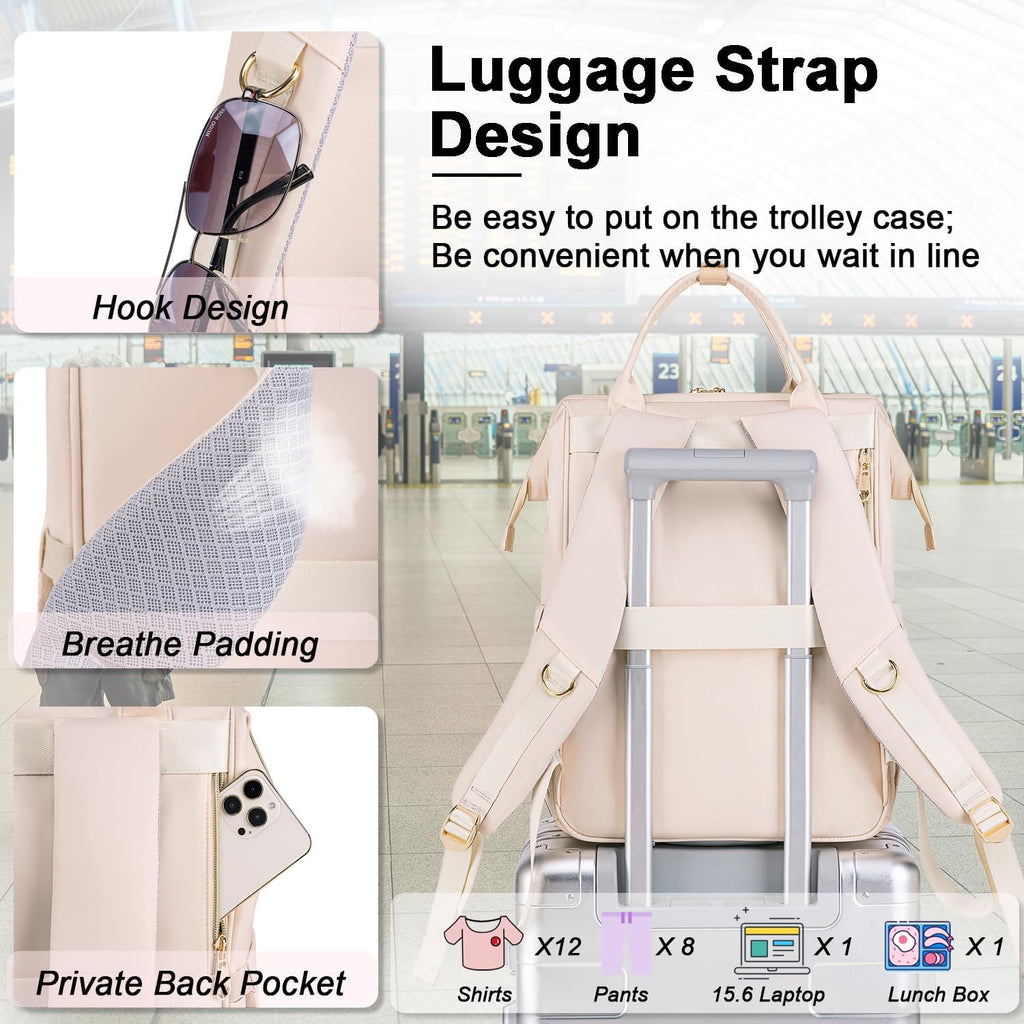 Lunch Backpack for Women,15.6 Inch Laptop Backpacks for Womens Back Pack, Travel Backpacks,Work Back Packs for Women (Beige)