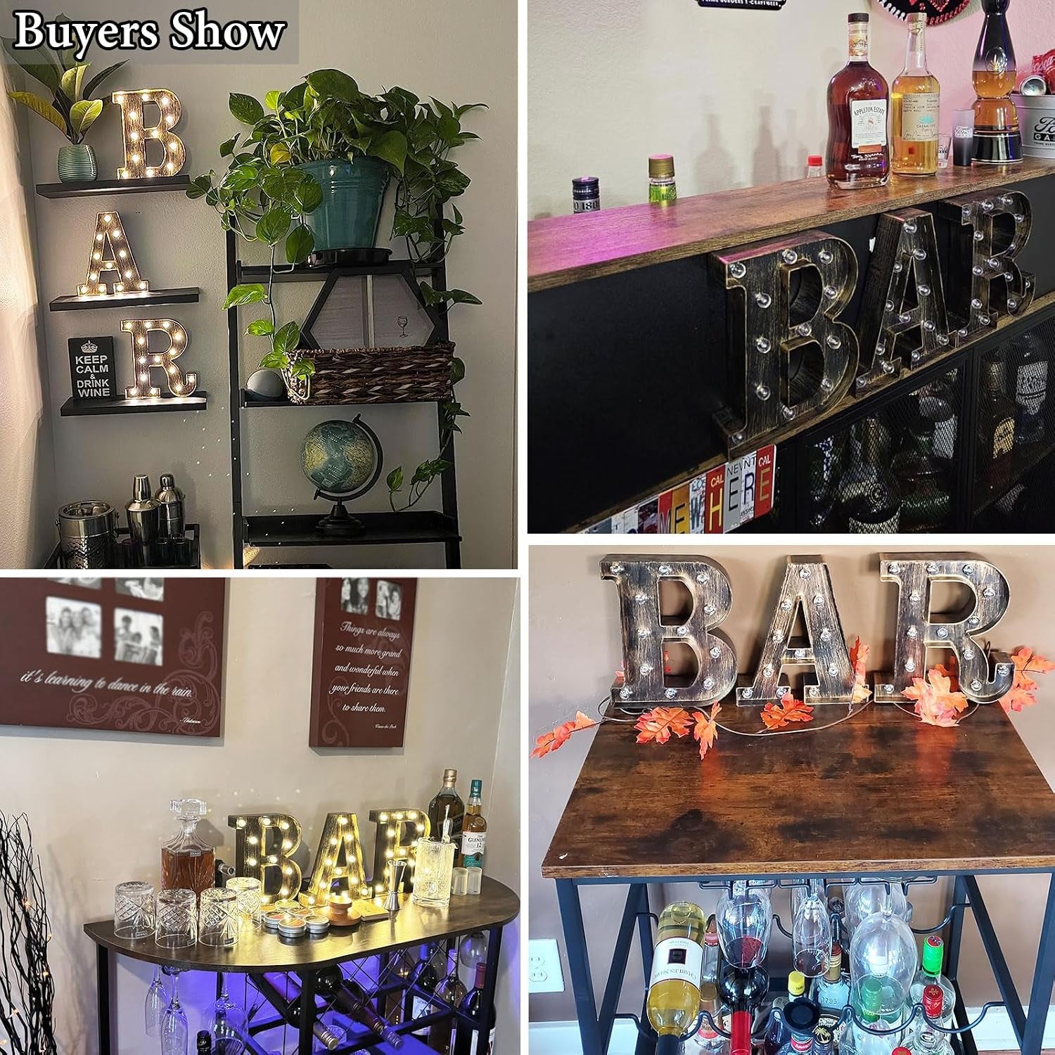 Light up BAR Sign, LED Vintage Letters Home Decor Name Signs - Illuminated Marquee Letter Sign Lights - Battery Operated - Lighted Accessories & Decorations