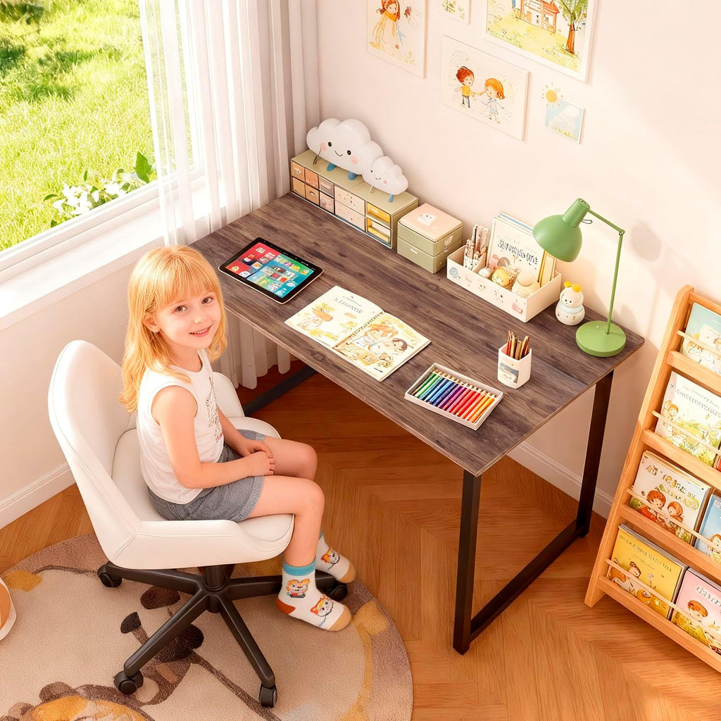 | 32 Inch Computer Desk | Brown | Sturdy Office Desk | Metal Frame, Adjustable Feet | Water-Resistant, Scratchproof Surface | Writing Table for Home Office or Study | Pack of 1