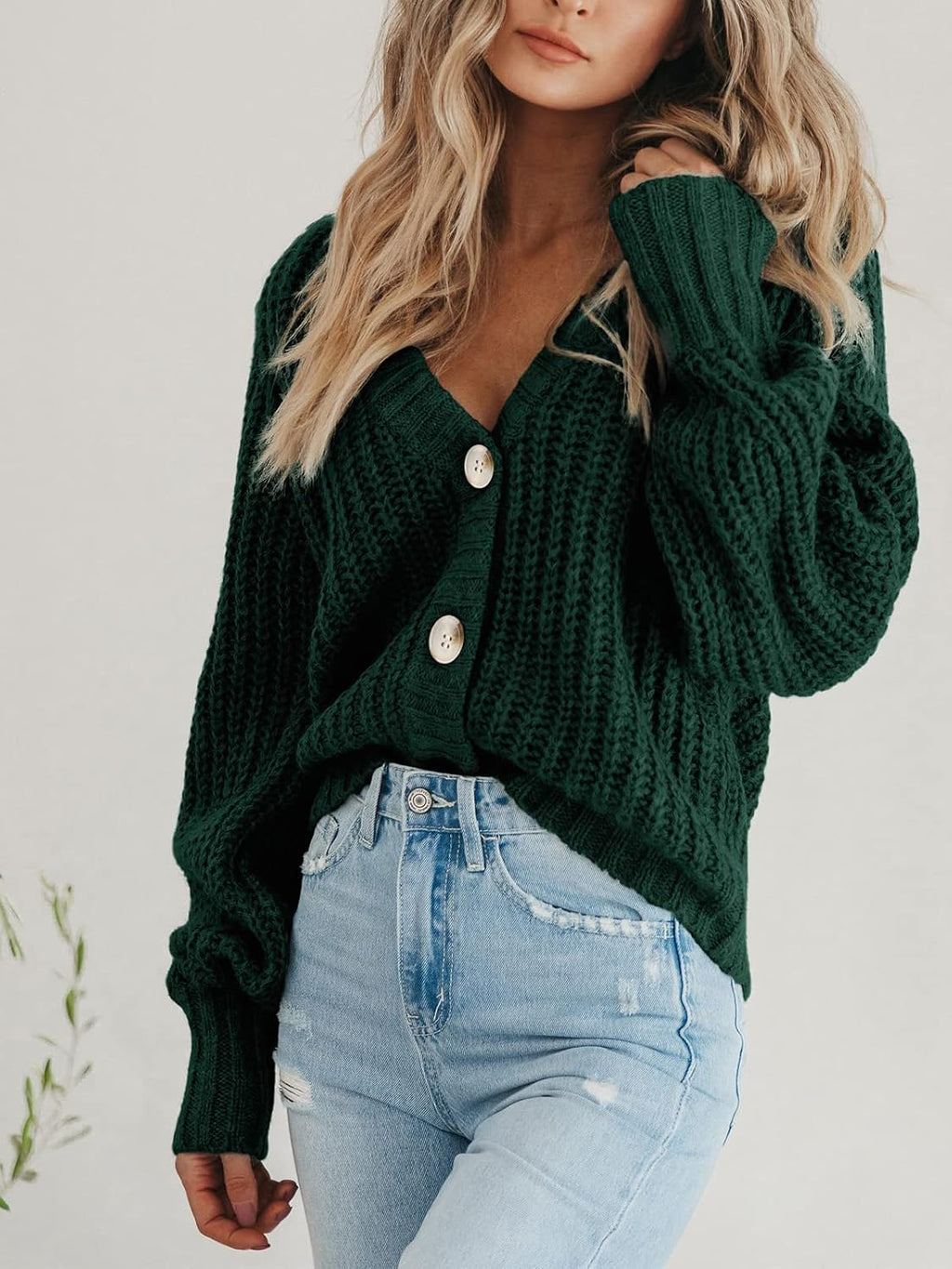 Women'S Chunky Knit Open Front Cardigan Sweaters Fall Outfits | V Neck Button Loose Short Cardigan Outerwear Coats, Slouchy Drop Shoulder Loose Cute Sweaters, Fall Clothes for Work & Office