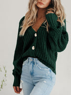 Women'S Chunky Knit Open Front Cardigan Sweaters Fall Outfits | V Neck Button Loose Short Cardigan Outerwear Coats, Slouchy Drop Shoulder Loose Cute Sweaters, Fall Clothes for Work & Office