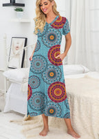 Nightgowns for Women Long Nightshirt Short Sleeve House Dress | Full Length Night Gown,Breathable and Stretchy Fabric,Ladies Sleep Dress,Soft Sleepwear