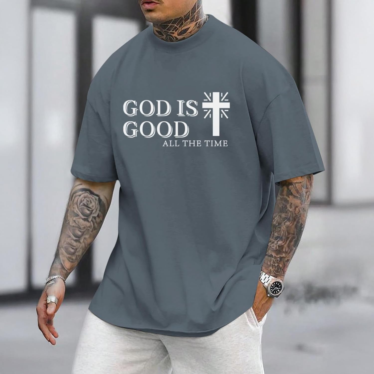 God Is Good Shirt Christian Jesus Cross T Shirts for Men Religious Faith Inspirational Vintage Oversized Graphic Tees