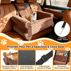 Dog Car Seat for Medium/Large Dogs up to 60LBS Memory Foam Dog Booster Seat | with Thick Cushion, Pet Car Seat for Back with Detachable Washable Cover, Storage Pockets for SUV, Pick Up, Trunk, Brown