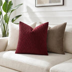 Burgundy Throw Pillow Covers: Pack of 2 24X24 Inch Vertical Ripple Striped Velvet Square Decorative Pillow Cases for Farmhouse Couch Sofa Bed Living Room Home Decor
