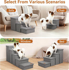 Wider Dog Ramp for High Bed with Storage, Foldable Dog Stairs | 18" H Dog Step for Small Medium Large Older Senior Animal, for Climbing Bed or Couch, Arthritis-Friendly (Gray, No Condo)