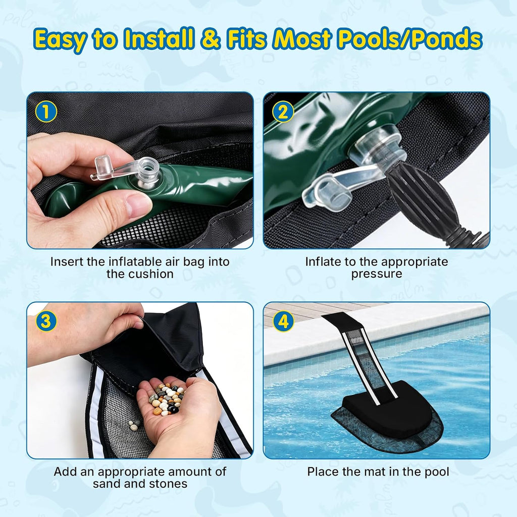 Animal Saving Escape Ramp Critters, 2Pcs Frog Saver Pads Ladder for Swimming Pools Lily Pad for Frogs Float Life Saving Wildlife Duck Creature Rescue Bridge Log Maintenance Kits（Black）
