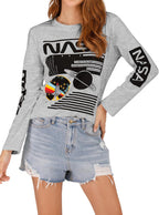 Women Long Sleeve Graphic Shirts NASA Space Letter Print | Crew Neck Tee Tops Tshirt,Fashion T-Shirts,For Spring Fall Winter