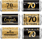 180 Pcs 70Th Birthday Stickers Black and Gold Cheers to 70 Years Candy Bar Wrappers Happy 70Th Birthday Party Favor Labels for Adults Anniversary Party Candy Chocolate Supplies