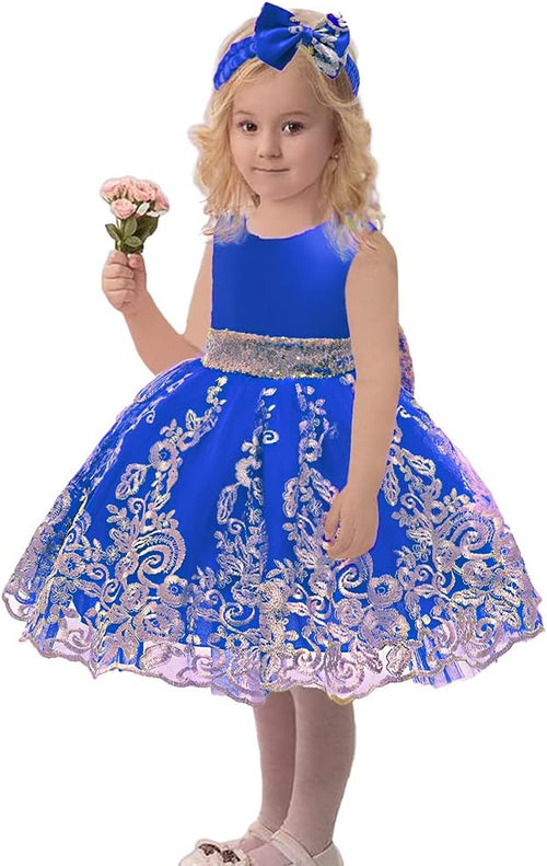 0-6 Years Baby Girls Pageant Lace Embroidery Dresses Toddler Formal Dress with Headwear
