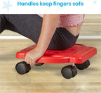 Red Indoor Scooter Board with Handles, Sit down Floor Scooter, Gym Activities for Kids, Indoor Sport Recess Games, Physical Education Equipment, Gross Motor Toy