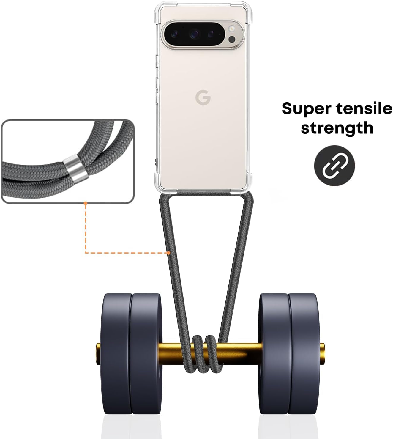 For Google Pixel 9 Pro XL Clear Case Lanyard Adjustable Cord Neck Shoulder Crossbody Strap Mobile Cover Durable Soft Cover Women Shockproof Protective Phone Case for Pixel 9 Pro XL - Gray