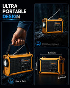Emergency Radio with Hand Crank & Solar, NOAA Weather Band, AM/FM, 12000Mah | 8500Mm² Solar Panel, Clear AM/FM Reception, 5W Flashlight & Reading Light, 120Db SOS, Phone Charging for Hurricanes & Outages