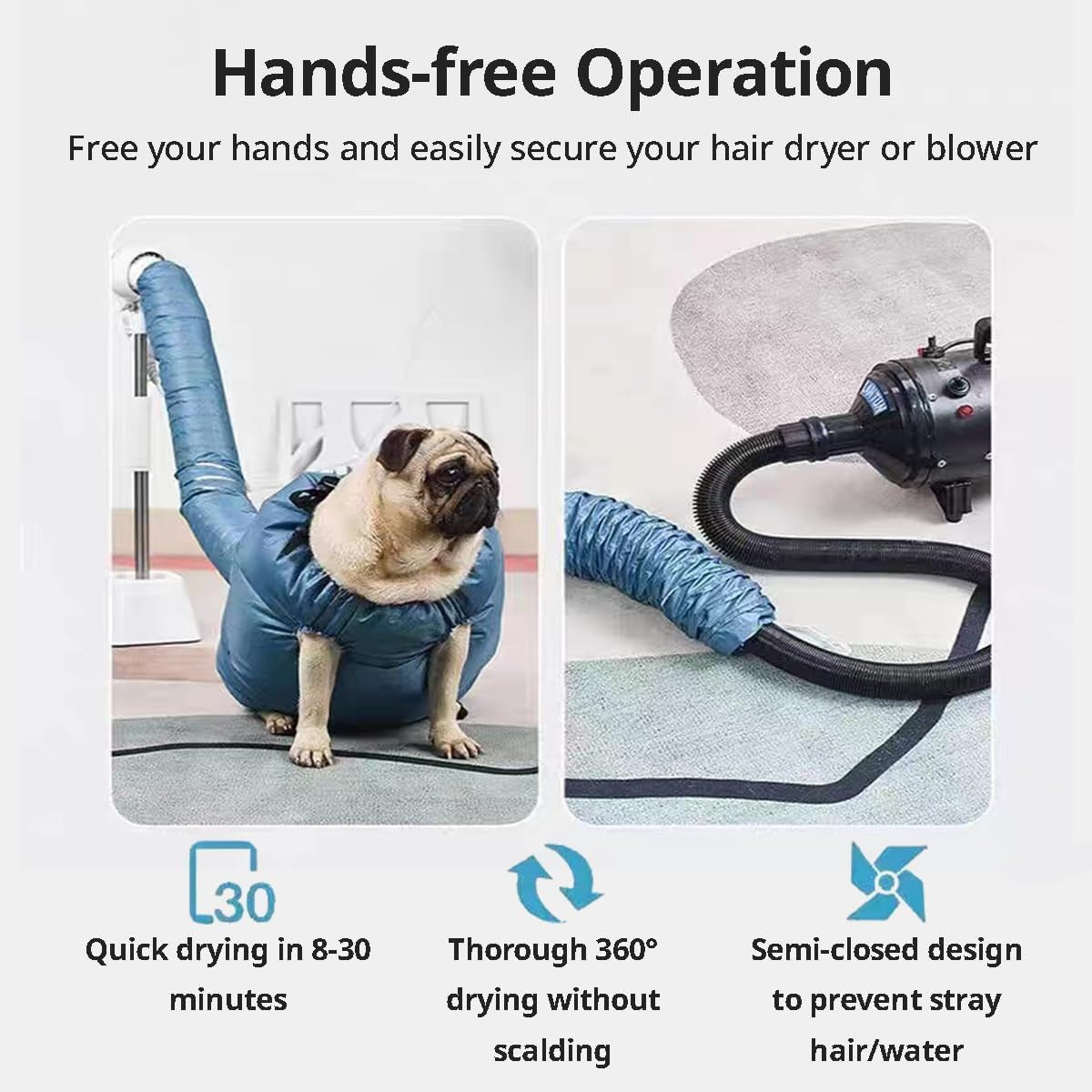 Dog Drying Bag – Quick Dry Pet Hair Drying Suit for Small Medium Large Dogs and Cats, 360° Air Circulation Grooming Accessory for Blow Drying (Small)
